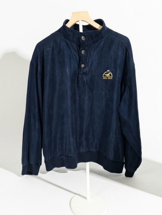 bulle rock Other - Vintage Navy Blue Suede Henley Mock Neck Pullover Jacket - Size L